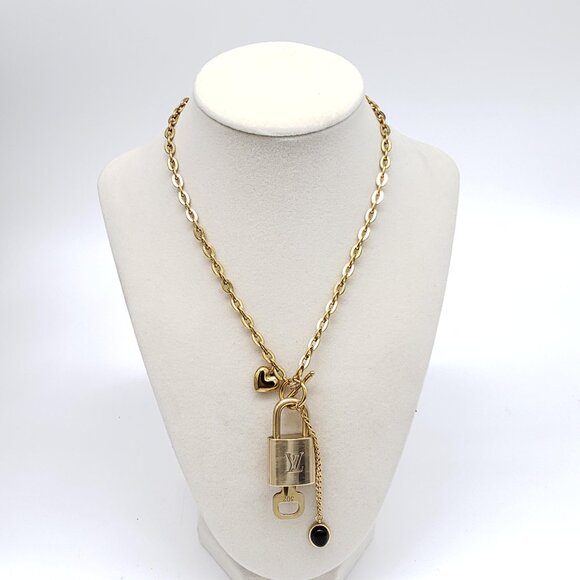 Authentic Louis Vuitton Gold Padlock with Unbranded Stainless Steel Chain - Picture 8 of 9